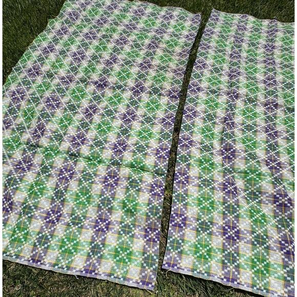 Vintage 1960’s DORR Woolen Company Wool Fabric Purple And Green Argyle Style